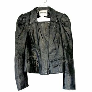 RACHEL ROY Zip Moto Leather Jacket Size XL Black Puff Sleeve-Backless -RARE